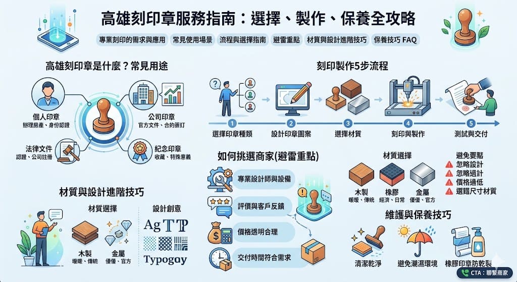 本文深入介紹高雄刻印章服務，提供您有關如何選擇、設計和製作專業印章的完整指南。無論是個人印章、商業印章或法律文件印章，本文將幫助您了解高雄刻印章市場的多樣選擇，並提供如何選擇適合的商家與材料的建議。選擇正確的刻印章不僅能提升正式感，還能確保長久使用與穩定效果。