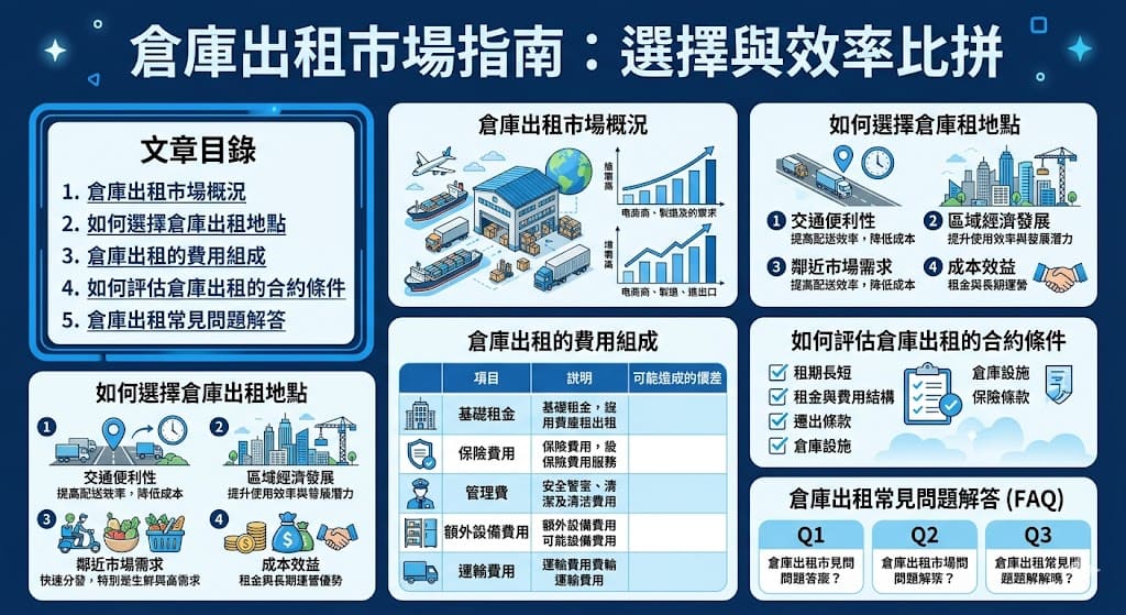 倉庫出租是許多企業在物流與儲存需求中不可或缺的部分,無論是電商業者還是製造業,選擇合適的倉庫對於業務的運營至關重要。本文將介紹倉庫出租的市場概況,並分析如何選擇適合的倉庫地點以及如何評估倉庫出租的費用組成和合約條件。倉庫出租的選擇不僅取決於租金,還需要考慮倉庫的設施、管理服務等多方面因素,以確保企業運營的效率和成本效益。