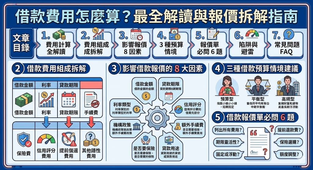 這篇文章將幫助你了解借款費用的組成與計算方式,幫助首次借款的朋友更清楚地了解借款過程中可能涉及的各項費用,並提供如何解讀借款報價單的技巧。無論是貸款利率、手續費,還是貸款期限等因素,這些都會影響最終的借款成本。深入了解這些影響因素,讓你能更明智地選擇借款方案,避免不必要的費用。文章還包含了借款常見問題,幫助你避開常見的借款陷阱。