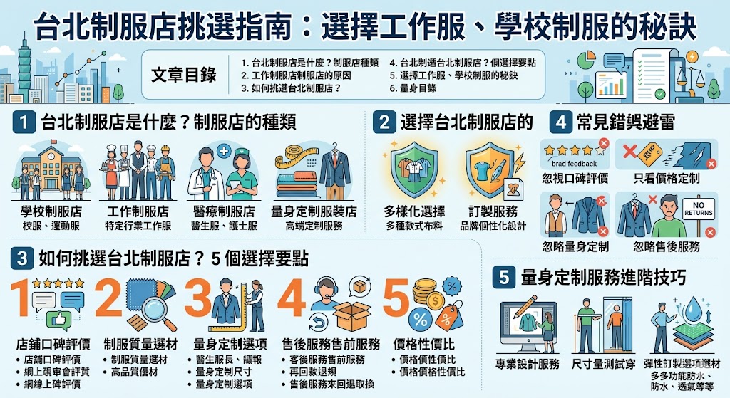 如果你正在尋找台北的制服店，不論是工作服、學校制服，還是特殊訂製需求，台北的制服店提供多樣化的選擇。本文將帶你了解如何挑選合適的台北制服店，從評價、質量、服務到價格等要素，幫助你選擇最符合需求的店鋪。不論是學校、公司或是個別需求，台北制服店都能提供專業的設計與製作服務。