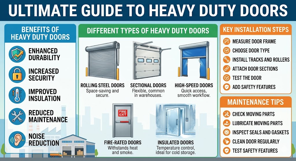 Heavy Duty Doors are essential for environments requiring enhanced security, durability, and efficiency. These robust doors are designed to withstand high traffic, extreme conditions, and provide superior protection. Whether you're looking to secure a commercial facility, factory, or cold storage unit, understanding the different types and benefits of Heavy Duty Doors can help you make the right choice. Learn how to install, maintain, and optimize the performance of your Heavy Duty Doors to ensure long-term functionality and safety.