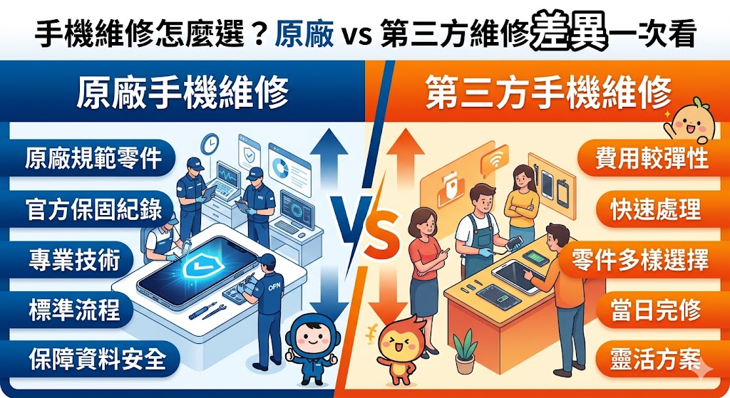 手機維修前最重要的是先判斷故障類型、保固狀態與預算需求,無論是螢幕破裂、電池老化、充電異常、泡水或無法開機,都應比較原廠與第三方手機維修的費用、時間、零件來源與保固範圍。選擇手機維修店家時,建議確認檢測流程是否透明、報價是否清楚、資料安全是否有保障,避免只看低價就送修,才能降低維修後爭議並找到更適合的處理方式。